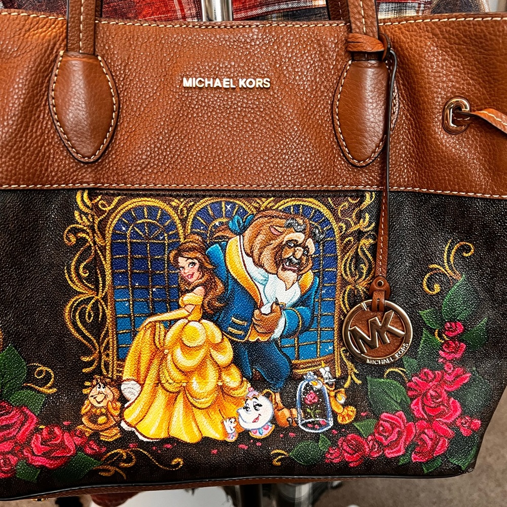 Custom painted Beauty and the Beast purse.